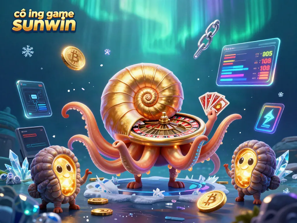 Experience vibrant gameplay at cổng game sunwin with a magical nautilus roulette wheel and glowing crypto coins.