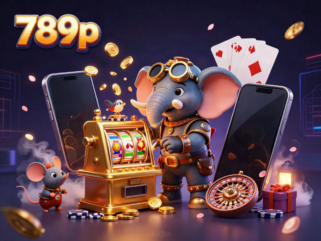 Engage with the vibrant slots and dynamic game elements at 789p featuring a steampunk character amidst lively casino action.