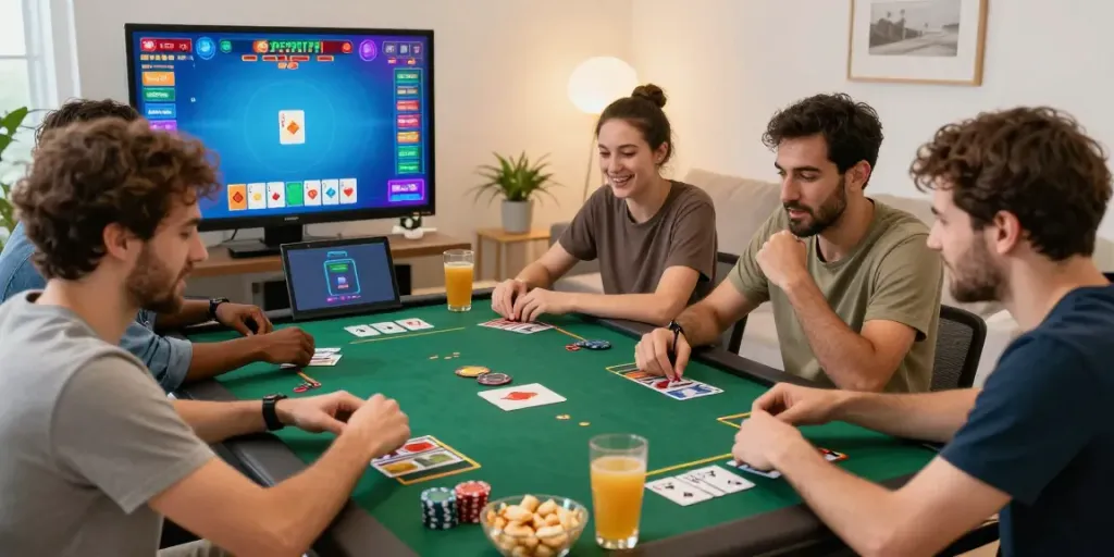 Engaged players enjoying 3 Patti no1 in a vibrant online gaming setting, showcasing excitement and strategy.