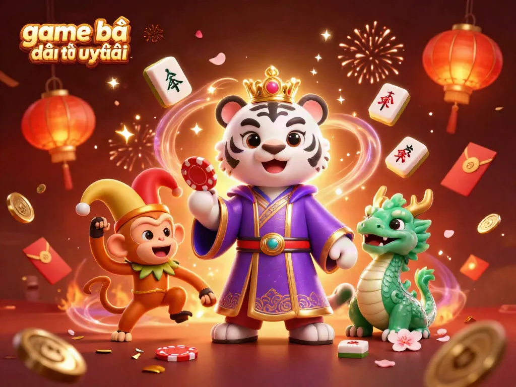 Engaging illustration depicting game bài đổi thưởng uy tín with playful characters and vibrant casino elements.