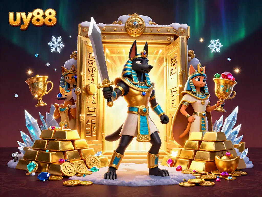 Engage in epic adventures with uy88 as Anubis and Bastet uncover treasures in a rich casino-themed world.