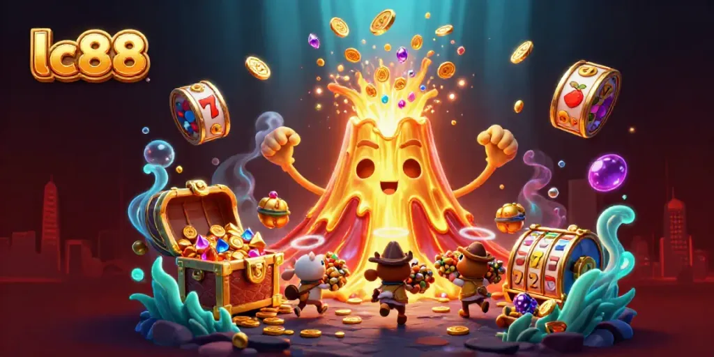 Experience exciting wins with lc88's vibrant gaming universe, featuring erupting treasures and animated gameplay.