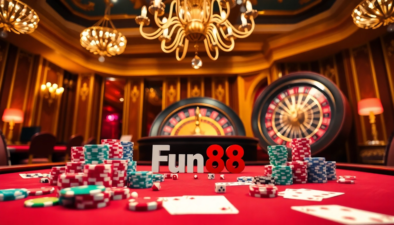 Experience the thrill of Fun88 with vibrant casino elements and luxurious settings.