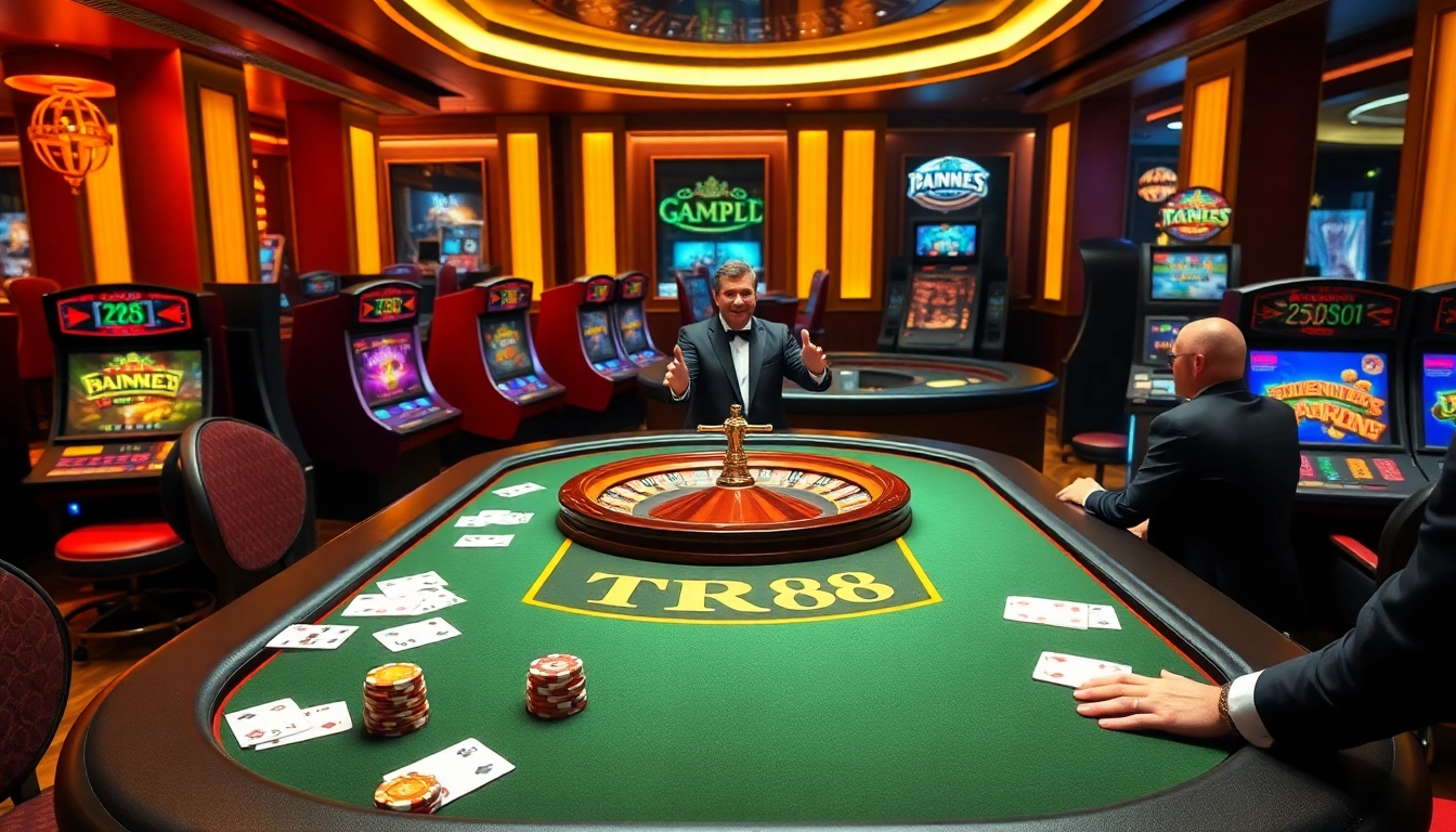 Experience the thrill of playing TR 88 at a luxurious casino, featuring vibrant tables and excitement.