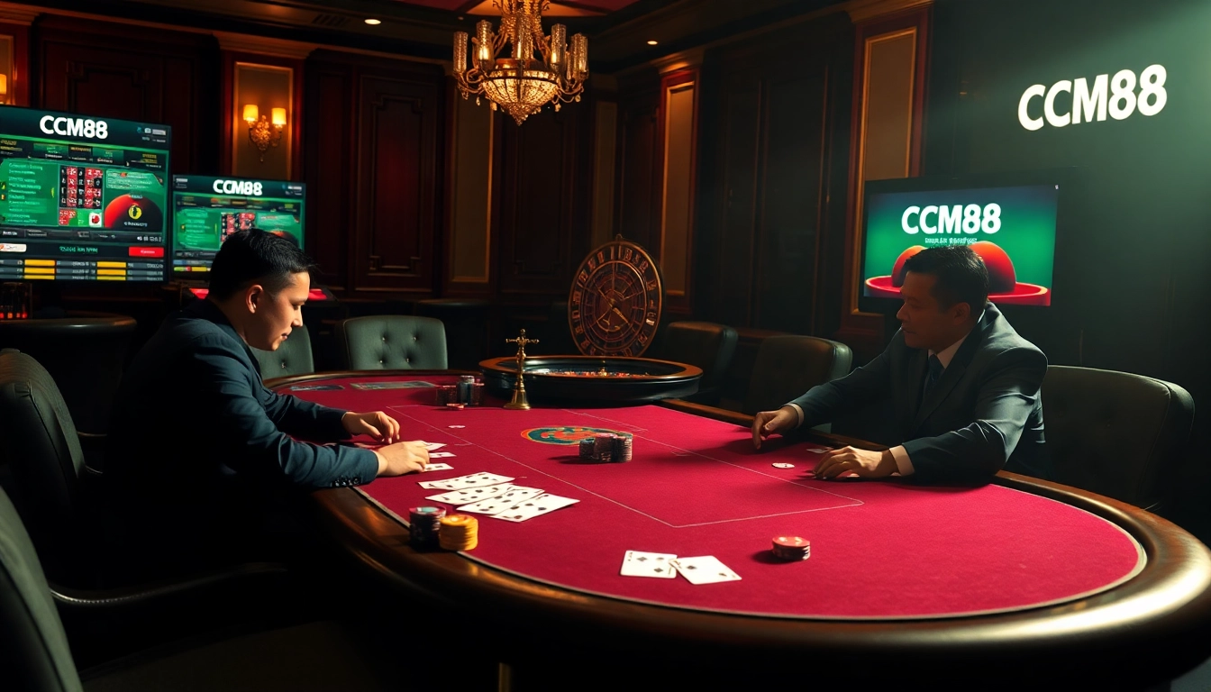 Experience thrilling poker action at CM88 casino with luxury chips and cards.
