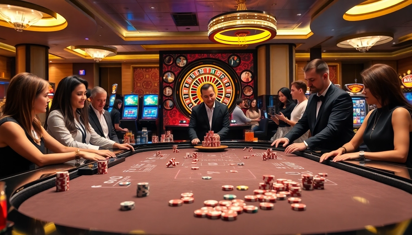 Players engage with the TG88 casino table showcasing vibrant chips and professional dealers.