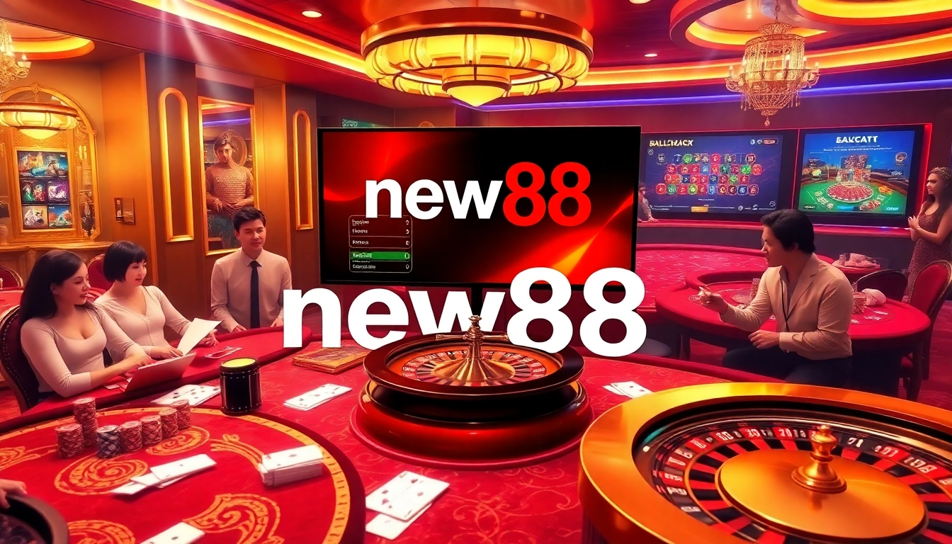 Experience the excitement of new88's online casino with players engaging at dynamic tables and high-stakes games.