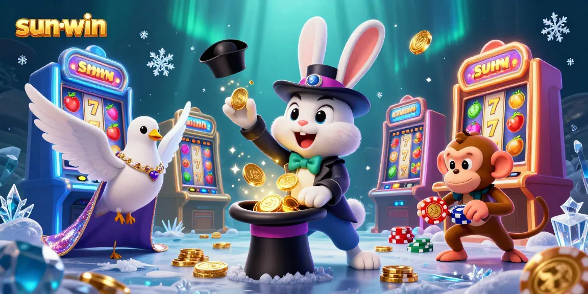 Sun-win reveals exciting slot jackpots with a magician rabbit, dove, and playful monkey.