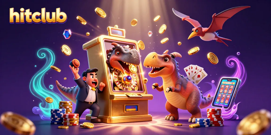Experience thrilling wins at hitclub with jackpot coins cascading around 3D characters in an exciting casino scene.