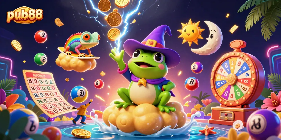 Experience wins at pub88 with colorful casino game elements and energetic characters.