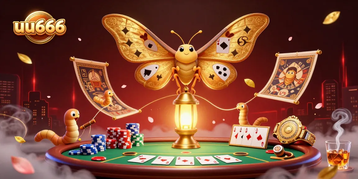 Experience the excitement at uu666 with vibrant casino scenes featuring an atlas moth and poker elements.