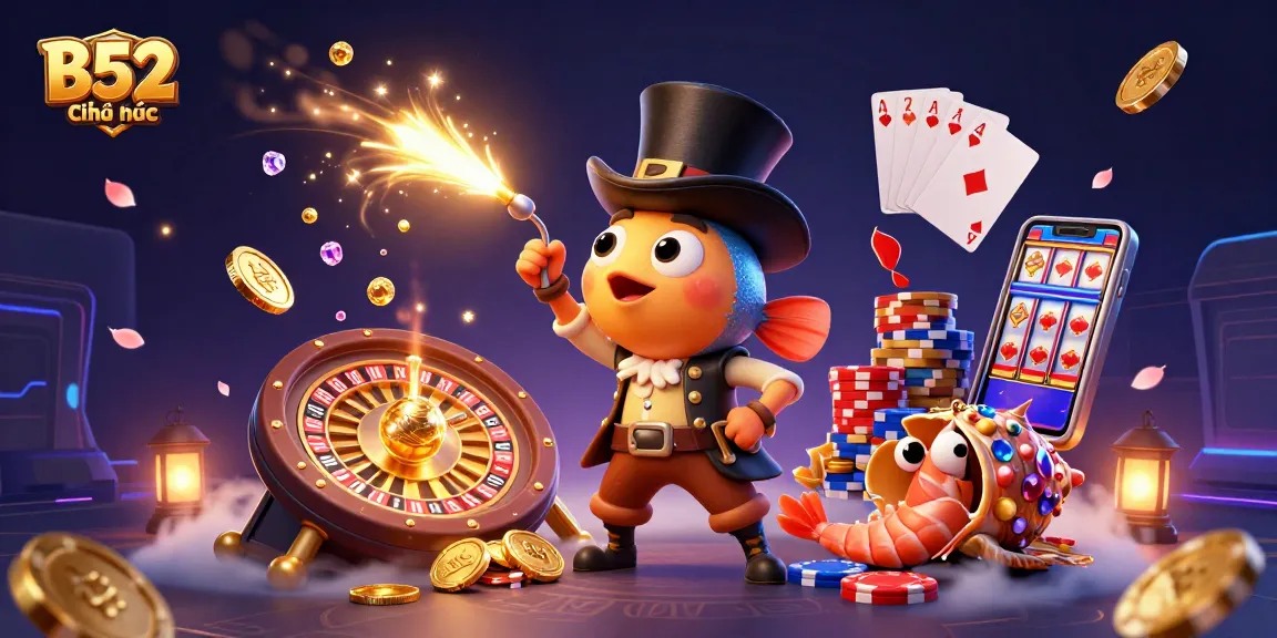 Experience thrilling wins at B52 Club chính thức with vibrant casino characters and gleaming treasures.